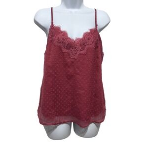 Abercrombie Fitch Women Lace‎ Trim Cami M Rose Swiss Dot Romantic Coquette Y2K